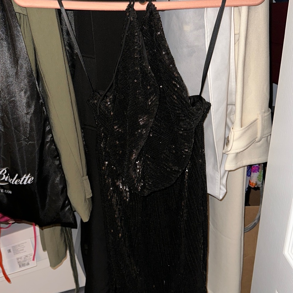 Beautiful black sequin with side slit party dress by Abyss by Abby in xs